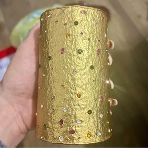 New ZARA Multicolored gemstone chip gold, large statement, wide cuff bracelet